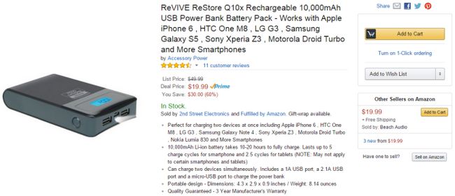 Amazon.com_ REVIVE ReStore Q10x recargable 10,000mAh USB banco de la energía de la batería Pa